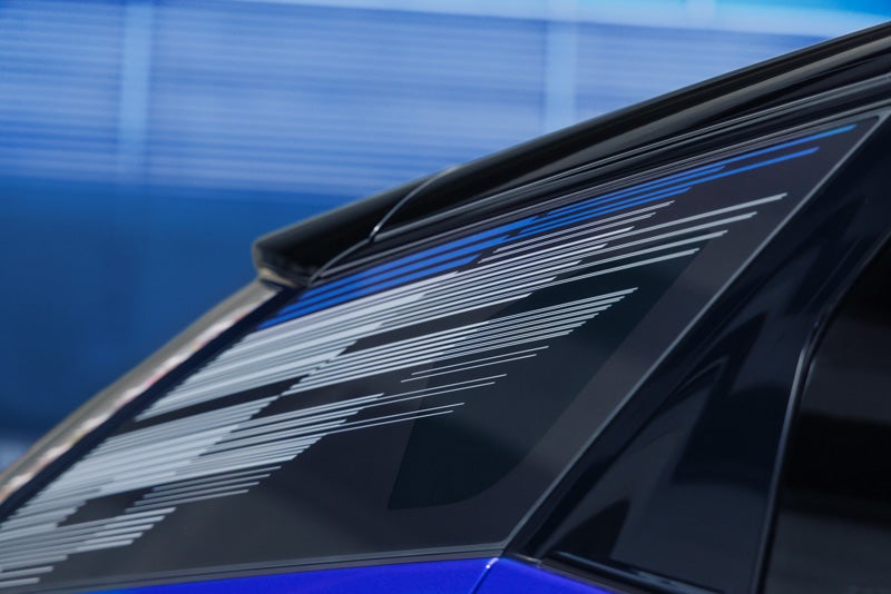 Close-up of the Modern Pattern on the 2026 OPTIQ-V Rear Quarter Glass | Orr Cadillac Fort Smith in Fort Smith AR